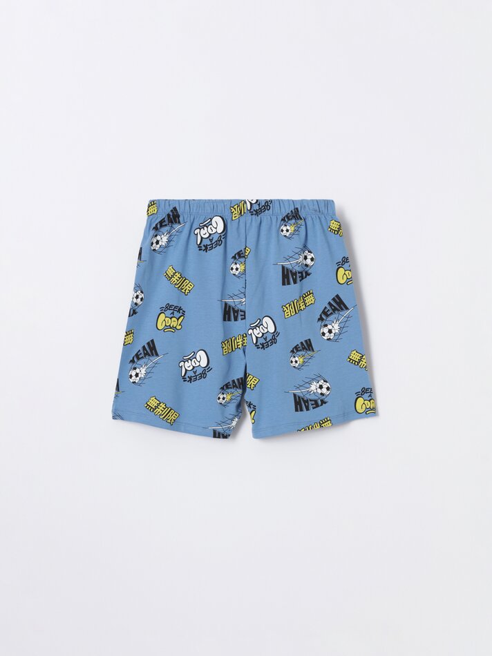 Conjunto de pijama curto estampado - Azul Médio