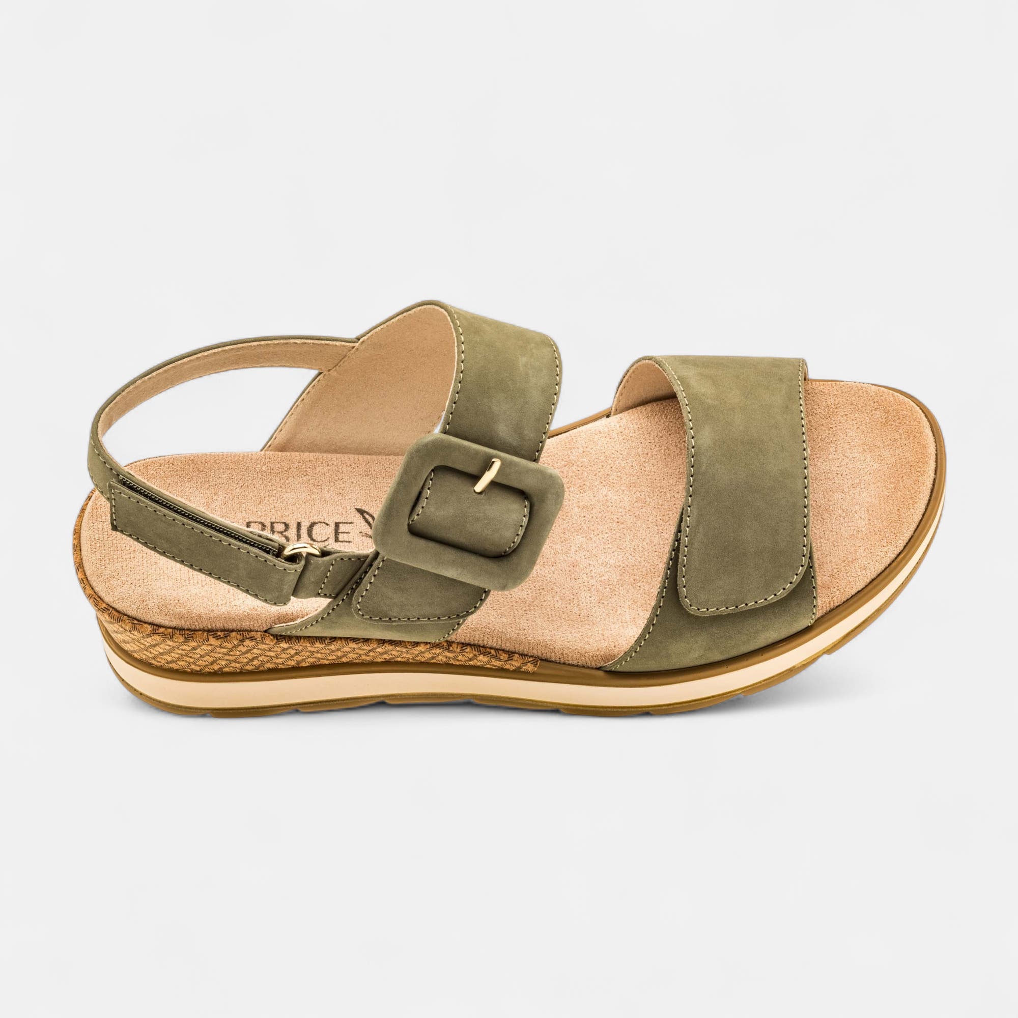 Sandales à talon compensé Femme en cuir kaki