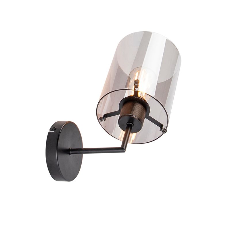 Design wandlamp zwart met smoke glas - Dome
