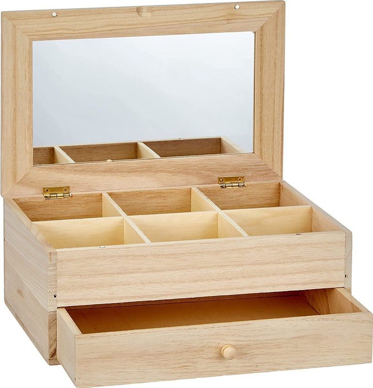 Artemio - Sieradendoos - Beige - Hout - 6 Vakken met Spiegel en Lade