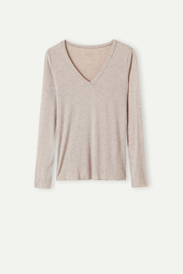 Camiseta ultraleve de modal com decote em V e detalhes em cashmere.