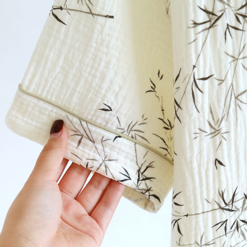 Dogini - Pyjamaset: overhemd met korte mouwen en bladprint + korte broek