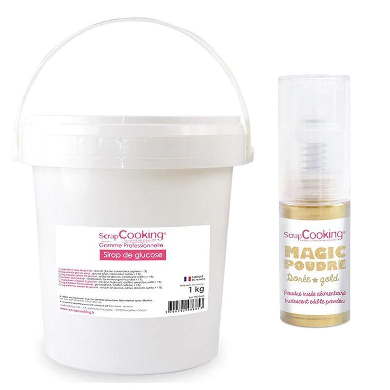 Sirop de glucose 1 kg + poudre alimentaire irisée dorée Scrapcooking