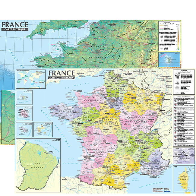EXPRESSMAP - POSTER FRANCE CARTE ADMINISTRATIVE ET PHYSIQUE