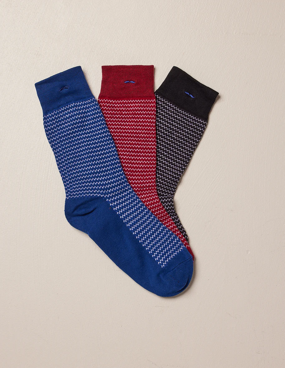 Pack de 3 Chaussettes - Chevrons Bleu, Rouge et Noir