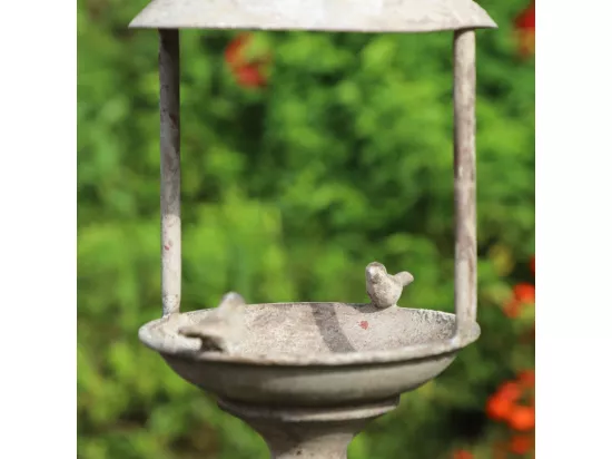 Mangeoire à oiseaux abreuvoir sur pied pique jardin métal gris 140cm