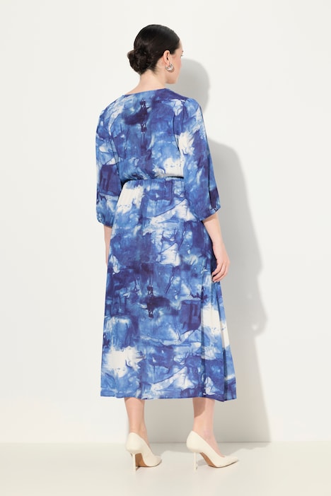 Maxikleid, Batikmuster, Wickeloptik, V-Ausschnitt, 3/4-Arm