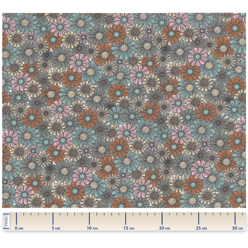 Coupon Tissu 50 Cm Ex2420 Fleurs Vintage Vert Gris