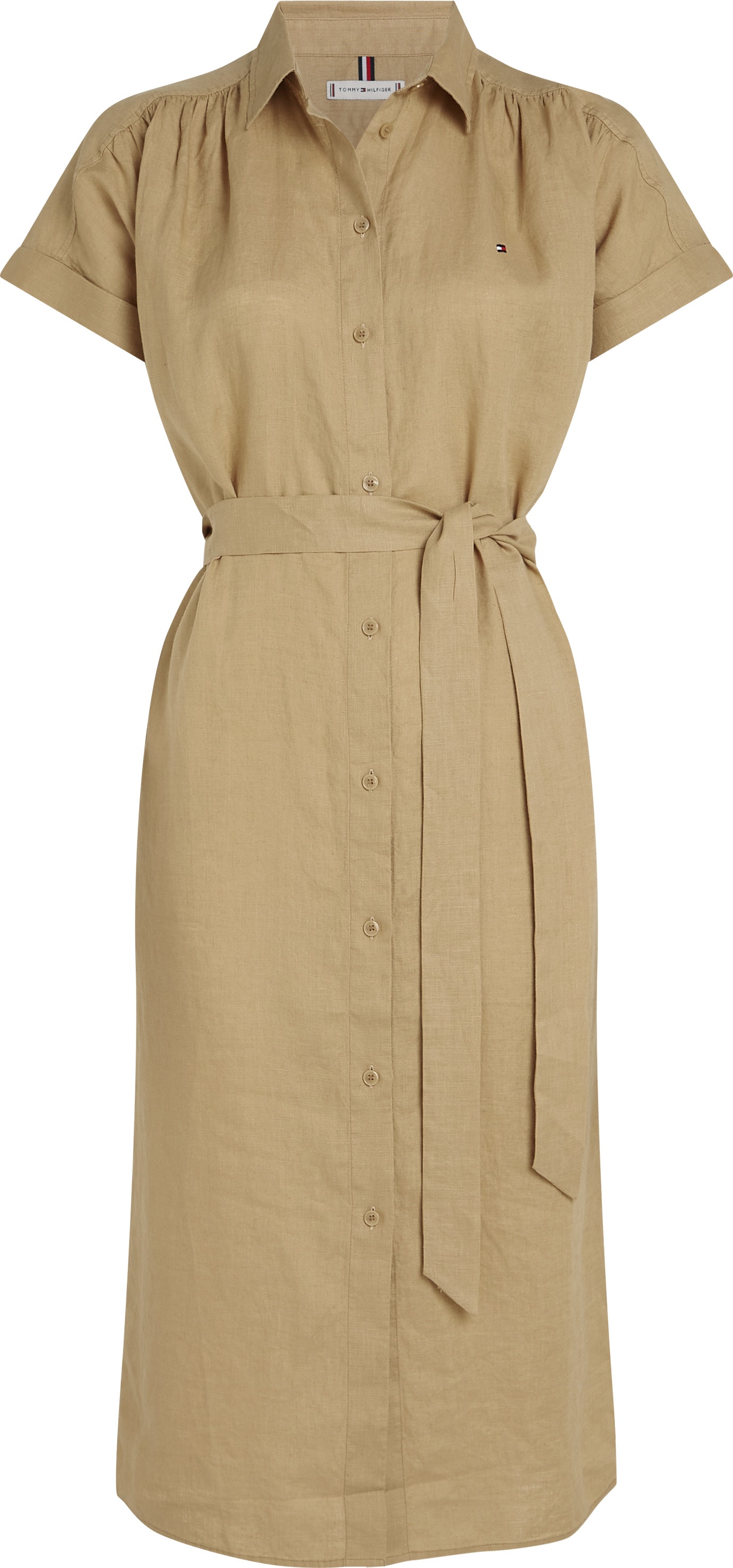 Tommy Hilfiger Hemdblusenkleid »ESS LINEN BELTED S/S MIDI DRESS« mit Gürtel, mit Ärmelaufschlag ,kühlendes Premium Leinen