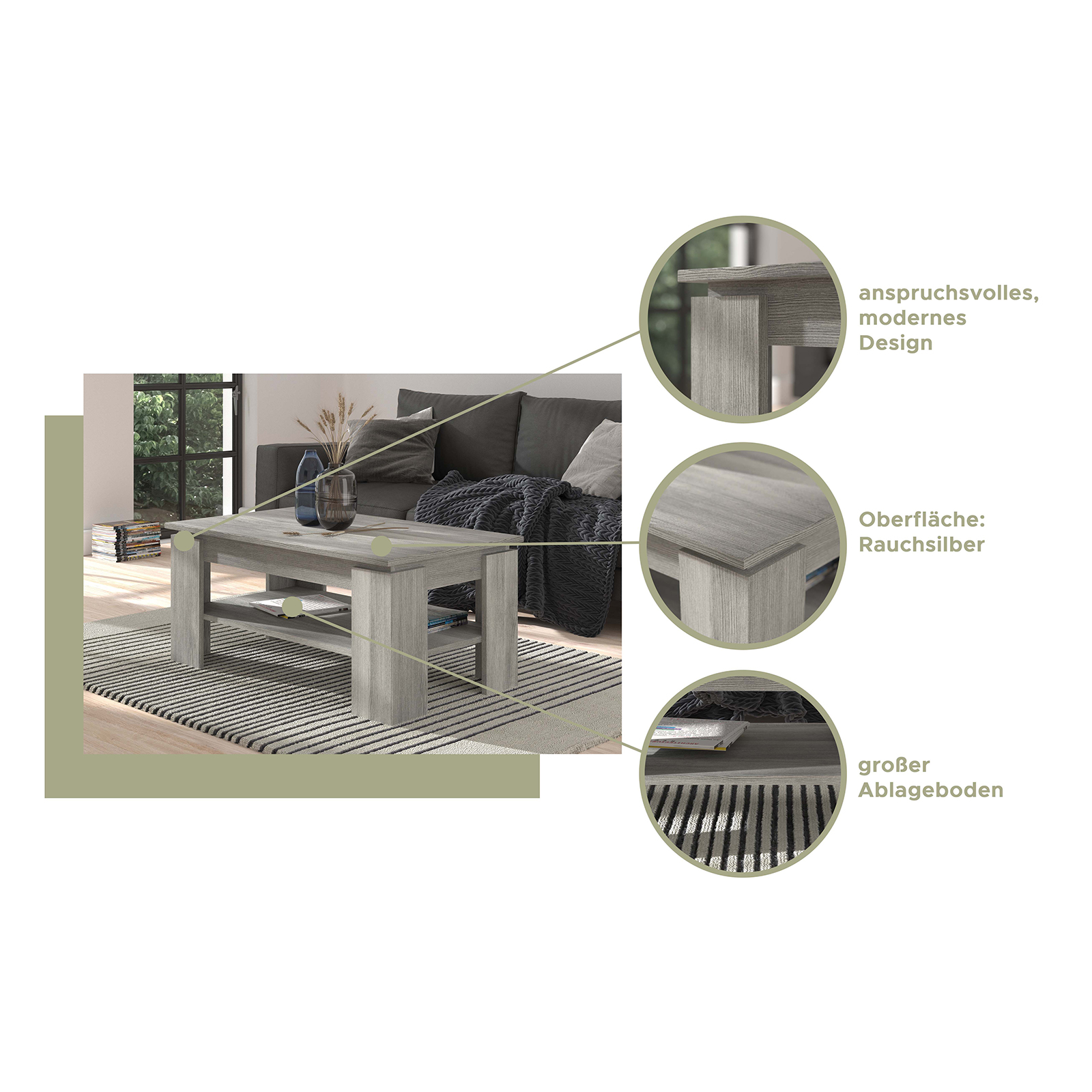 Couchtisch SCOUT - Rauchsilber - 100 cm