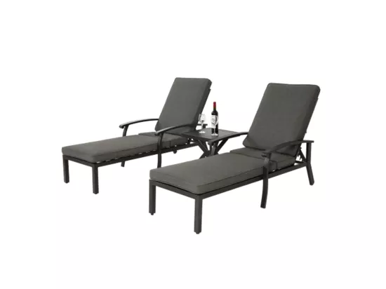 Chaise longue de jardin 1 pièce avec coussin gris imperméable en coton inclinable et réglable structure aluminium antirouille transat piscine extérieur