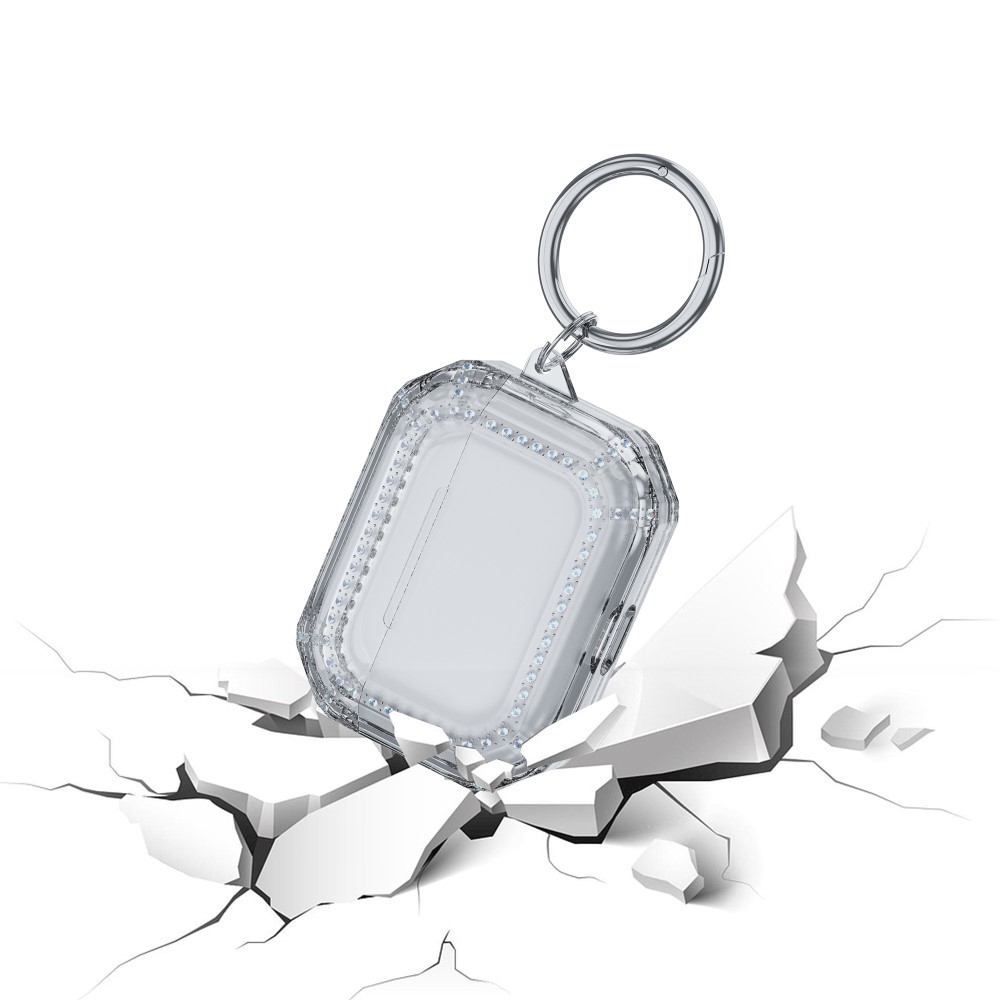 AirPods Pro 2 / AirPods Pro Gummi Case Schutzhülle mit Glitzer Steinen   Karabinerhaken - Transparent