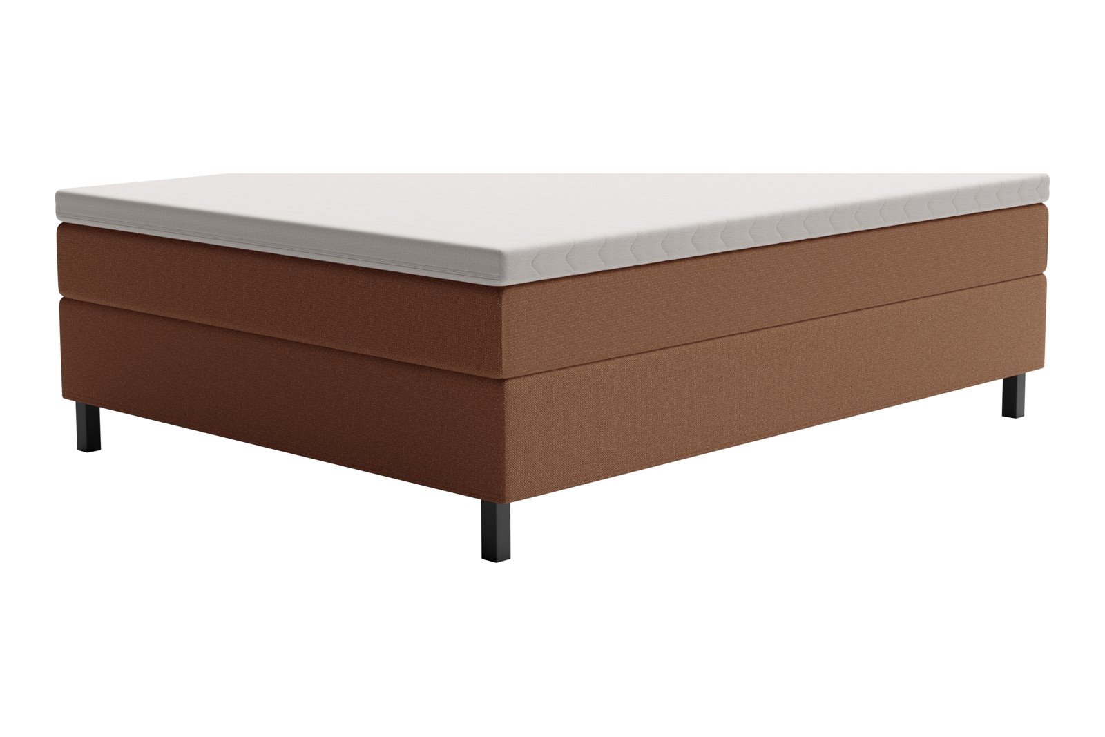 XOV Premium 15 Kontinentalseng 210x210 cm i tekstil storm 54 tan, medium/fast med Premium 15 overmadrass og sort firkantede ben, gavl selges separate