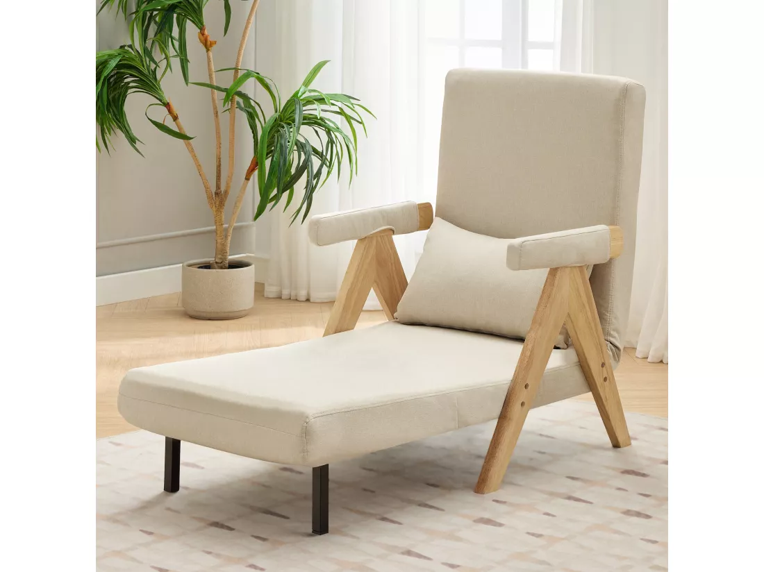 Fauteuil convertible 3 en 1, Canapé-lit pliant - 64 x 68.5 x 93 cm - Tissu en lin - avec fonction couchage Beige