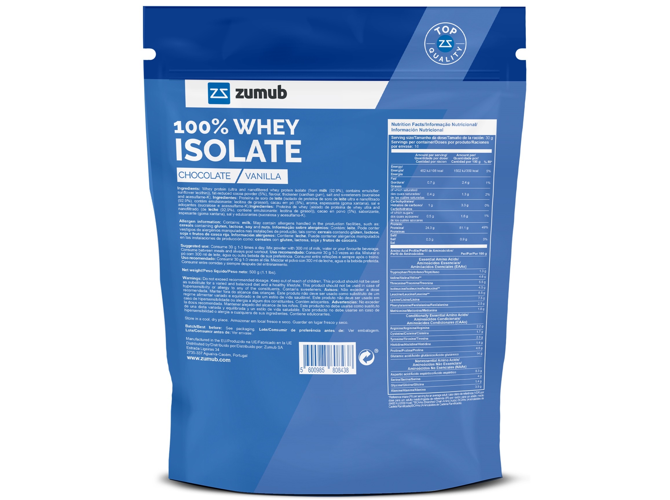 PROTEINA WHEY ZUMUB 100% ISOLADA CHOCO BAUN 500G