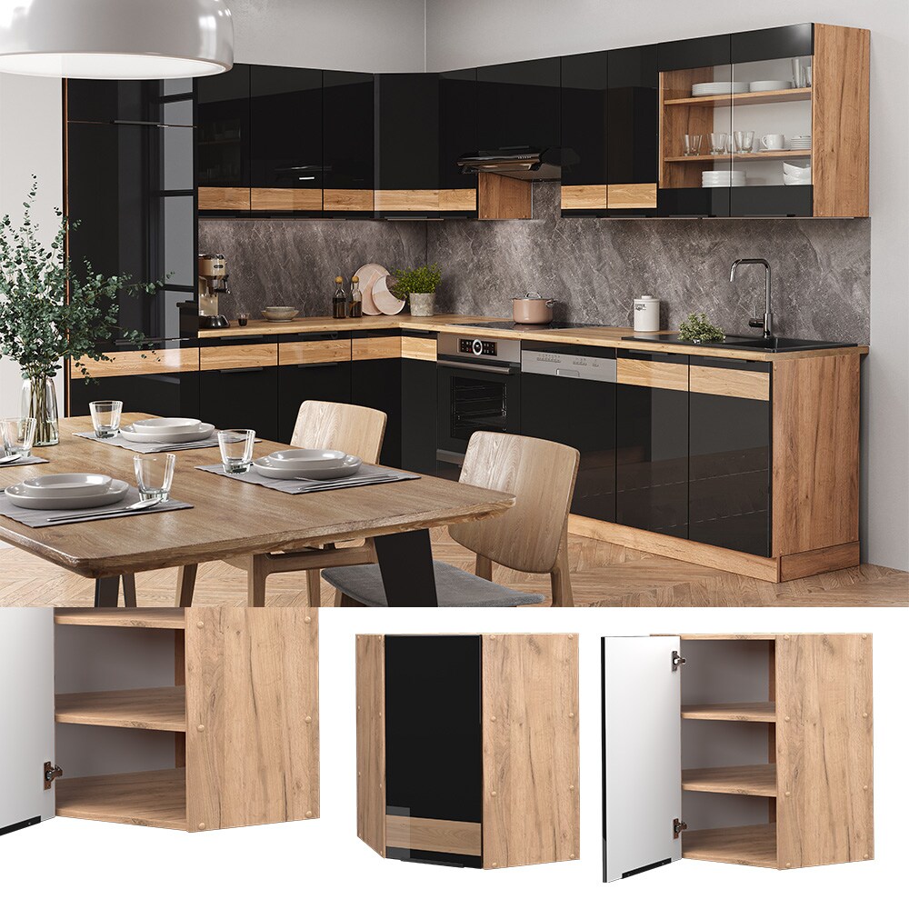 Vicco Eckhängeschrank Küchenschrank Küchenmöbel Fame-Line Eiche Schwarz 57 cm modern Hochglanz
