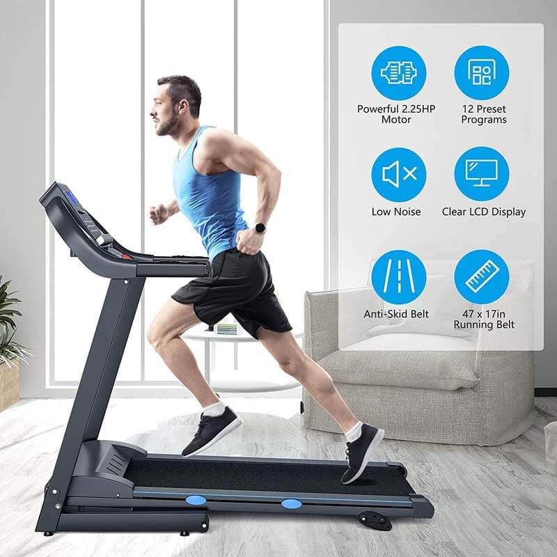 Esteira dobrável de 2,25 HP para casa/academia, máquina de exercícios elétrica portátil motorizada para corrida e caminhada com visor LCD Blue-Ray