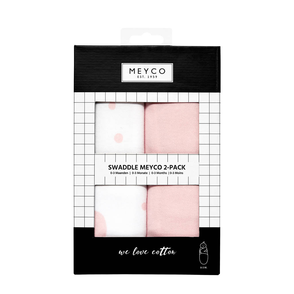 Zachte doek, goede pasvormDots inbakerdoek 0-3 mnd (set van 2) wit/lichtroze