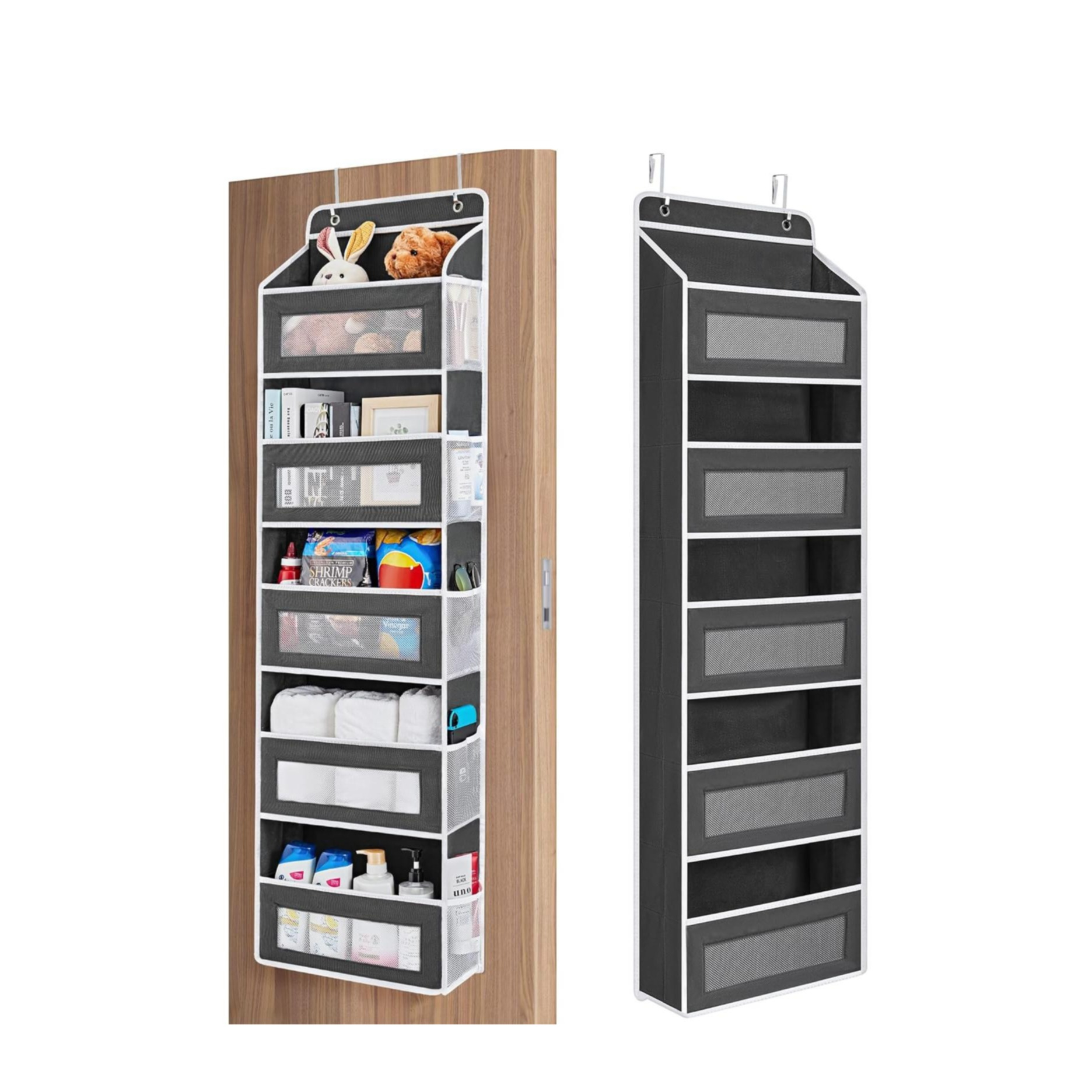 (143x40cm) 5-fach Hänge Organizer Aufbewahrungs Fächer Tür Regal für Küche / Kinderzimmer / Badezimmer - Schwarz