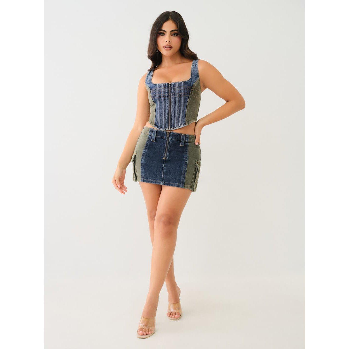 True Religion TR Colour Block Mini Skirt Womens