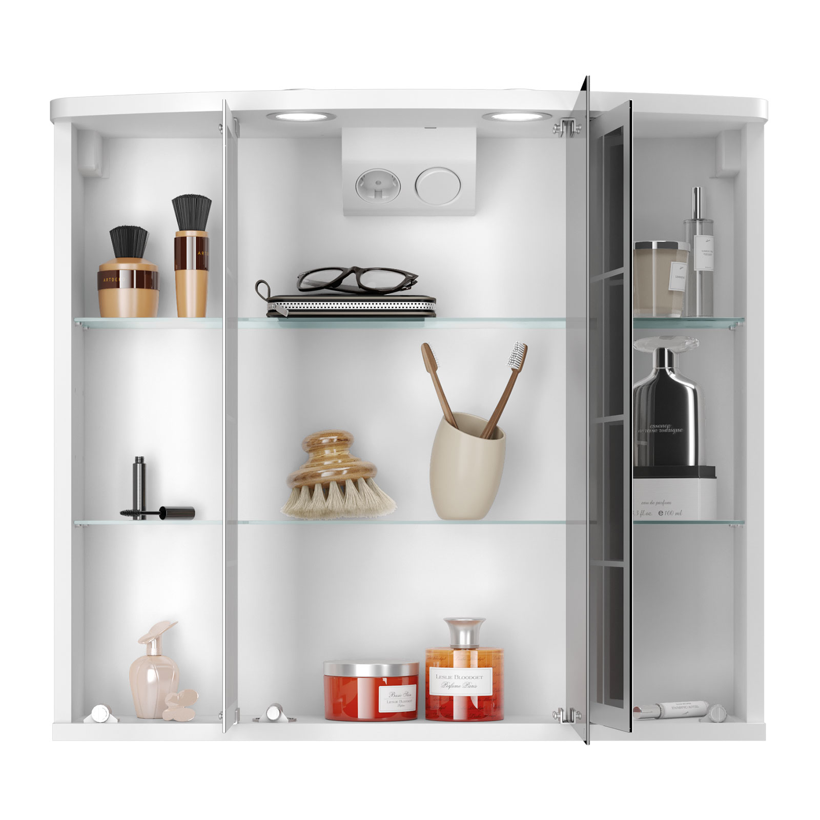 Spiegelschrank - weiß - 2 LED-Spots - 67 cm breit