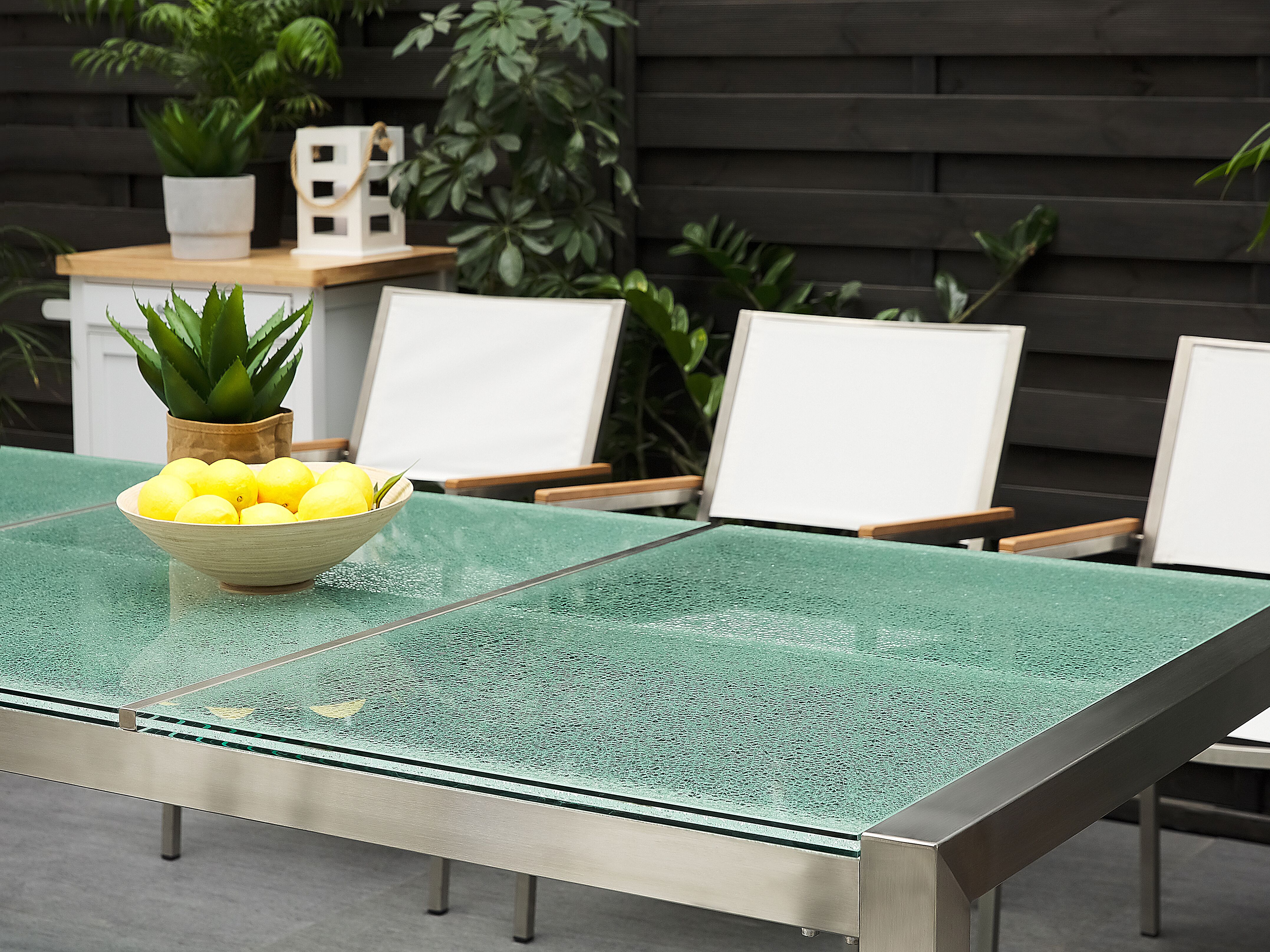 Tuinset 8-zits GROSSETO Gebarsten glas Transparant/grijs