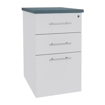 Caisson HT bureau - steely/stelly manager - Profondeur 60 cm - blanc perle - top bleu argile