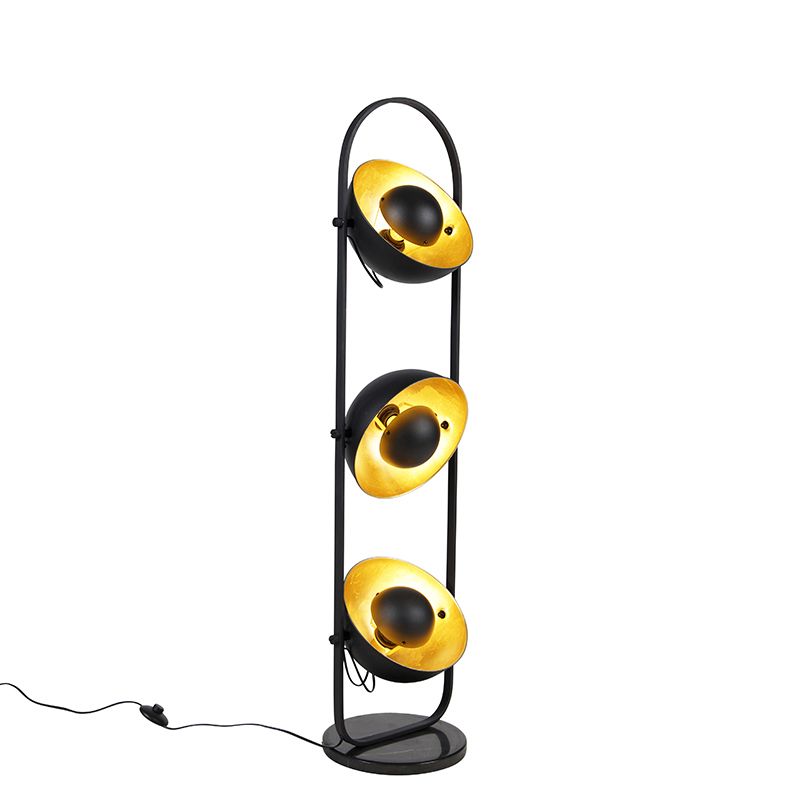 Industriële vloerlamp zwart met goud 3-lichts - Magnax