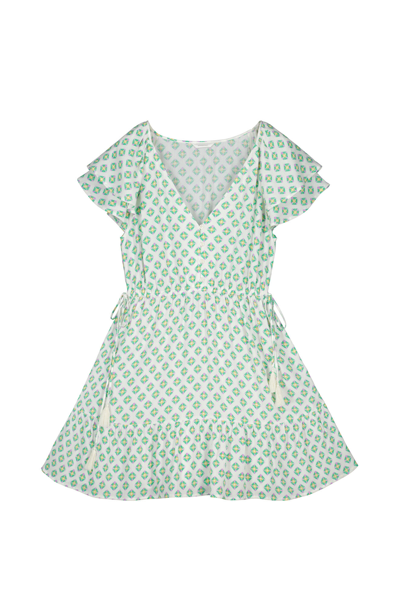 Vestido curto com laços na cintura