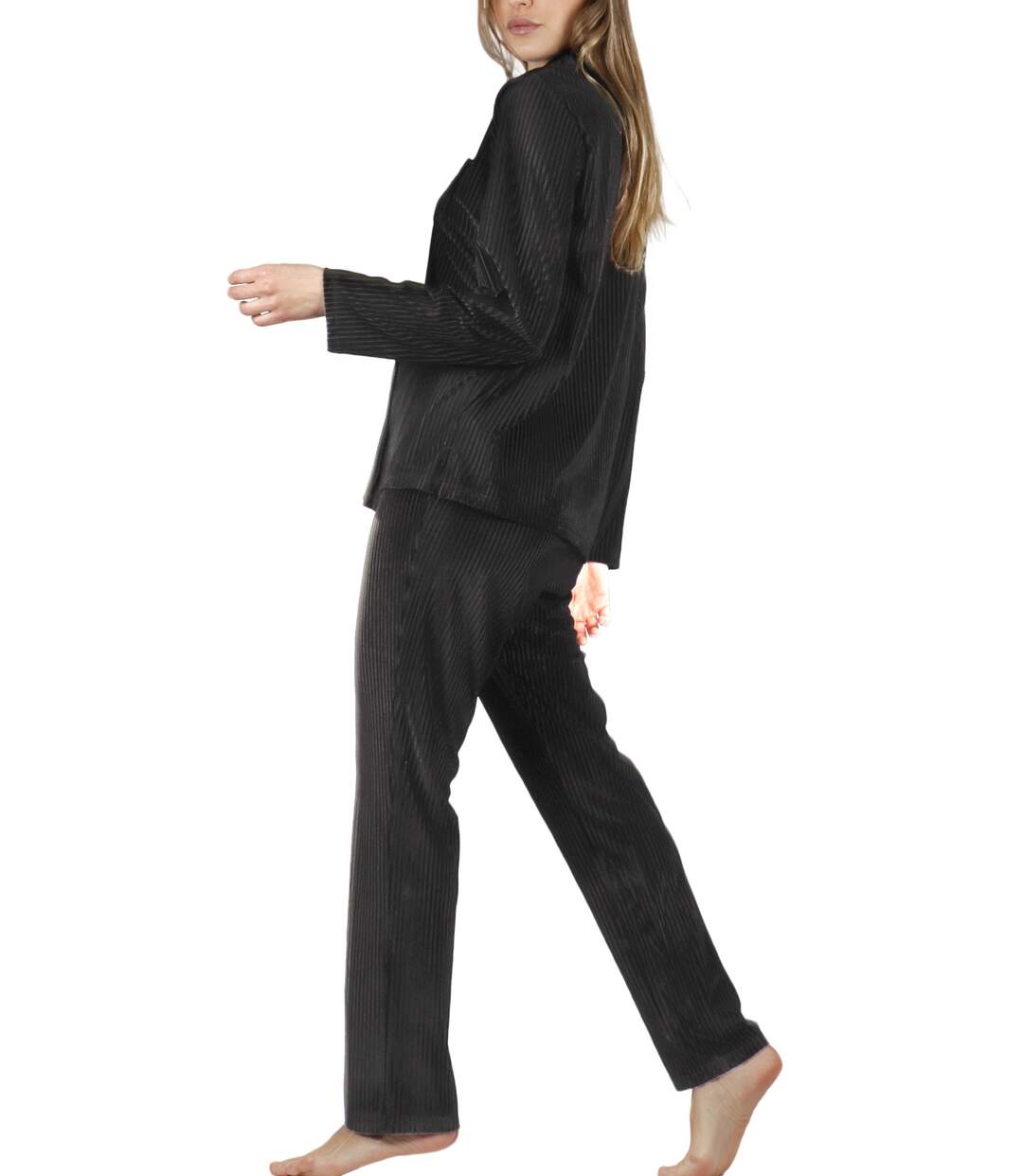 Pyjama velours tenue pantalon chemise Elegant Stripes Admas