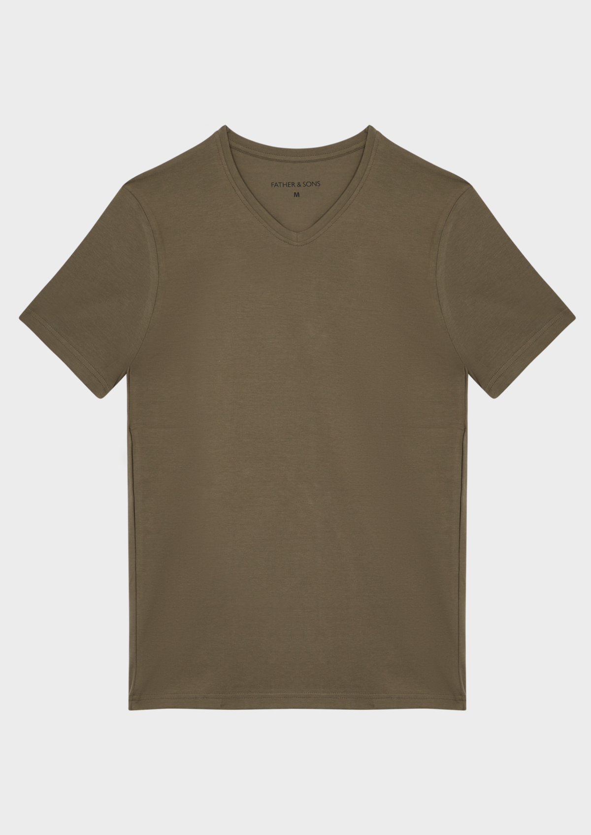 Tee-shirt manches courtes en coton stretch col V uni kaki