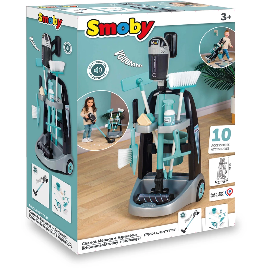 Smoby Rowenta Reinigungstrolley mit Stielstaubsauger
