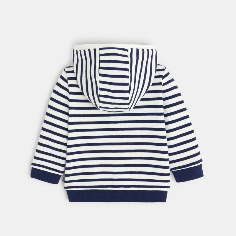 Sweat molleton rayé zippé à capuche bleu bébé garçon Bleu