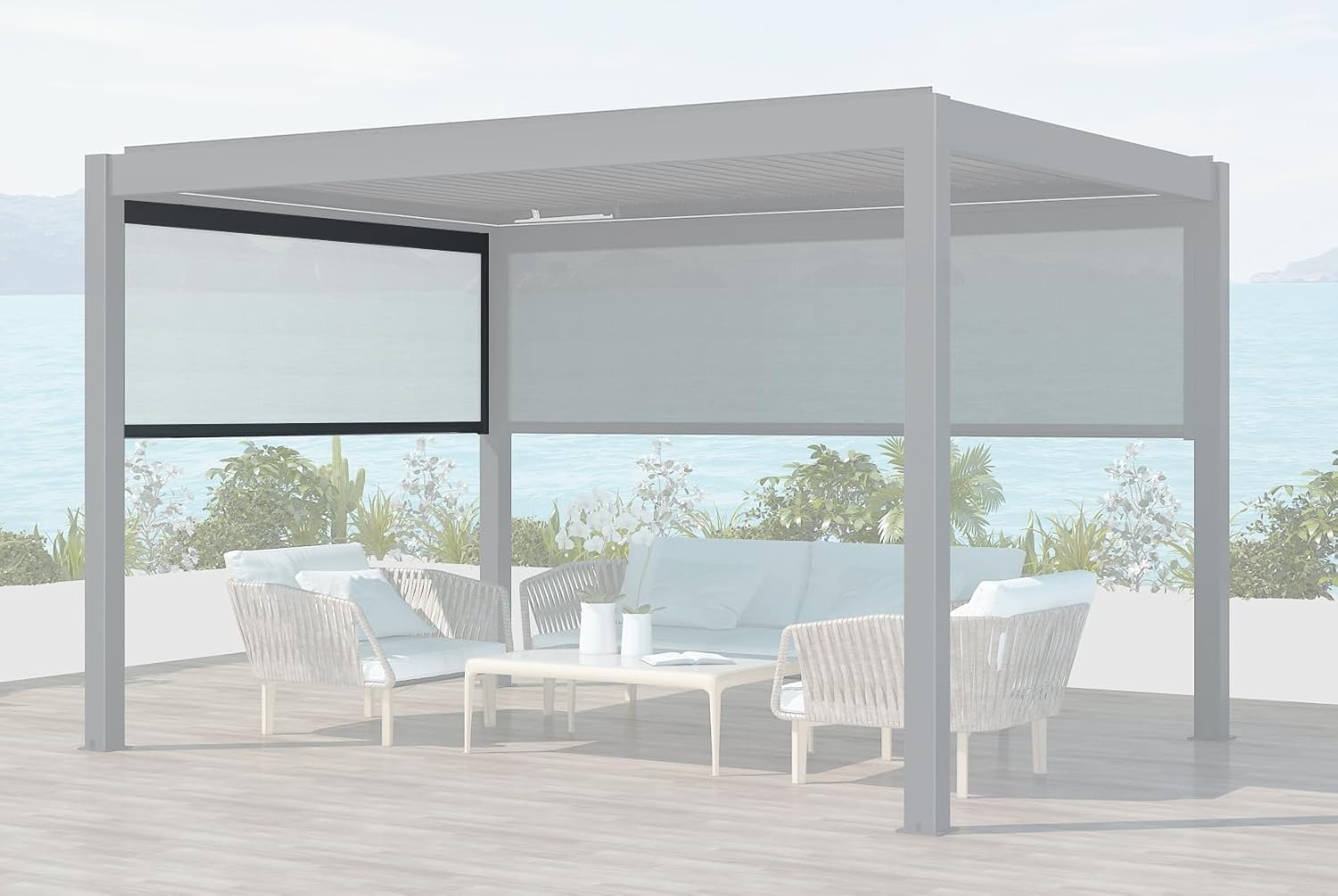Wind- und Sichtschutz 300 cm für Beschattungssystem Aluminium Lamellen Pergola Anthrazit Garten Pavillon kompatibel mit ASIN B0B94JN21B