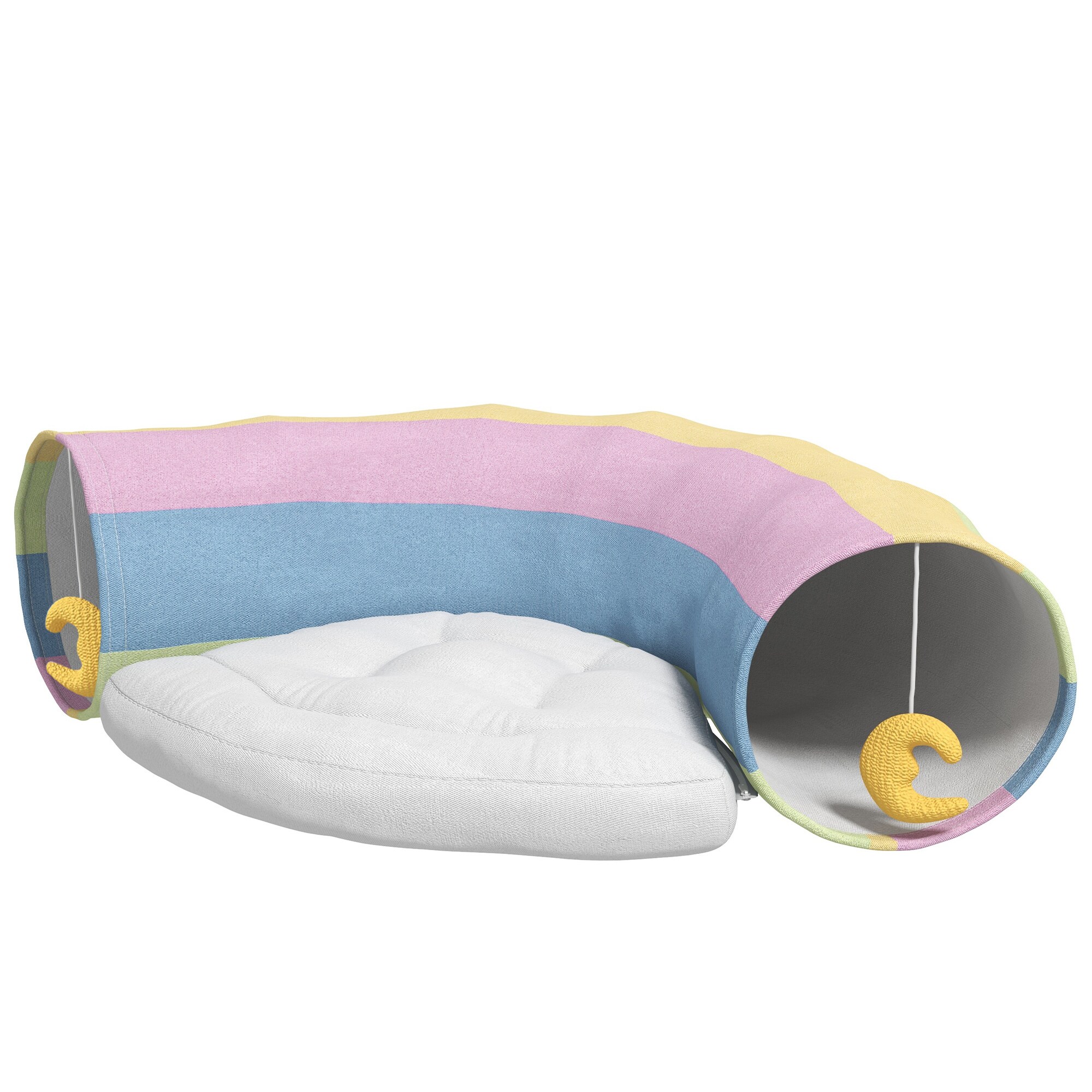 PawHut Katzentunnel mit Spielzeug bunt 105L x 65B x 28H cm
