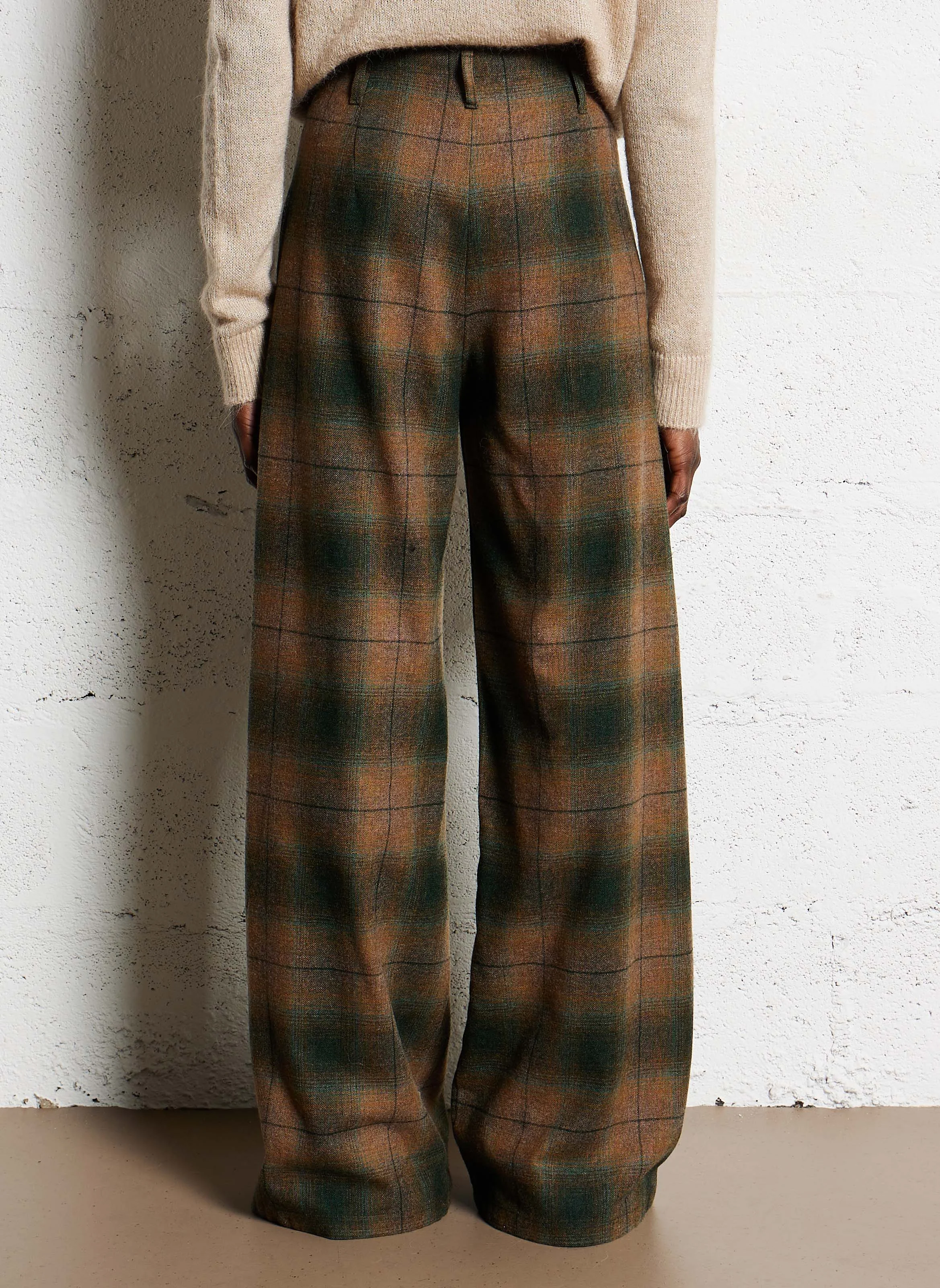 POMEO - Pantalon droit à carreaux en laine| Bleu
