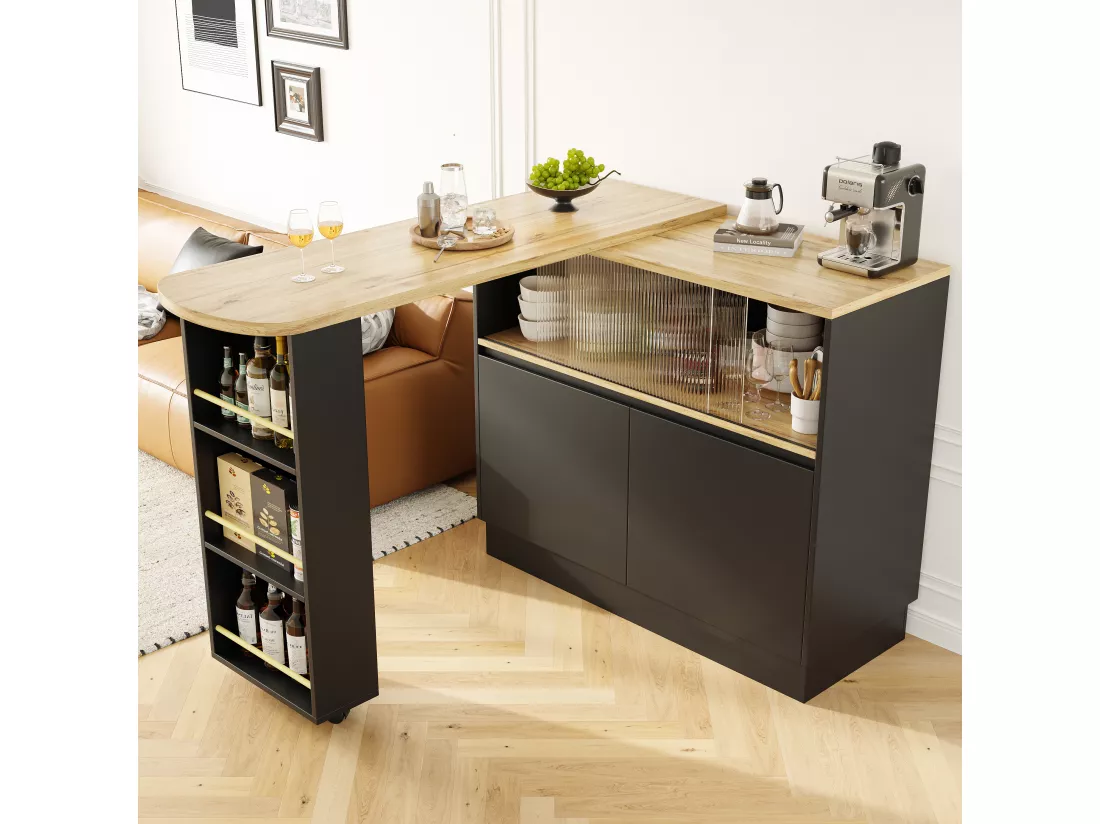 Buffet、Meuble de bar pivotant et escamotable en MDF - grand espace de rangement - style contemporain - Noir