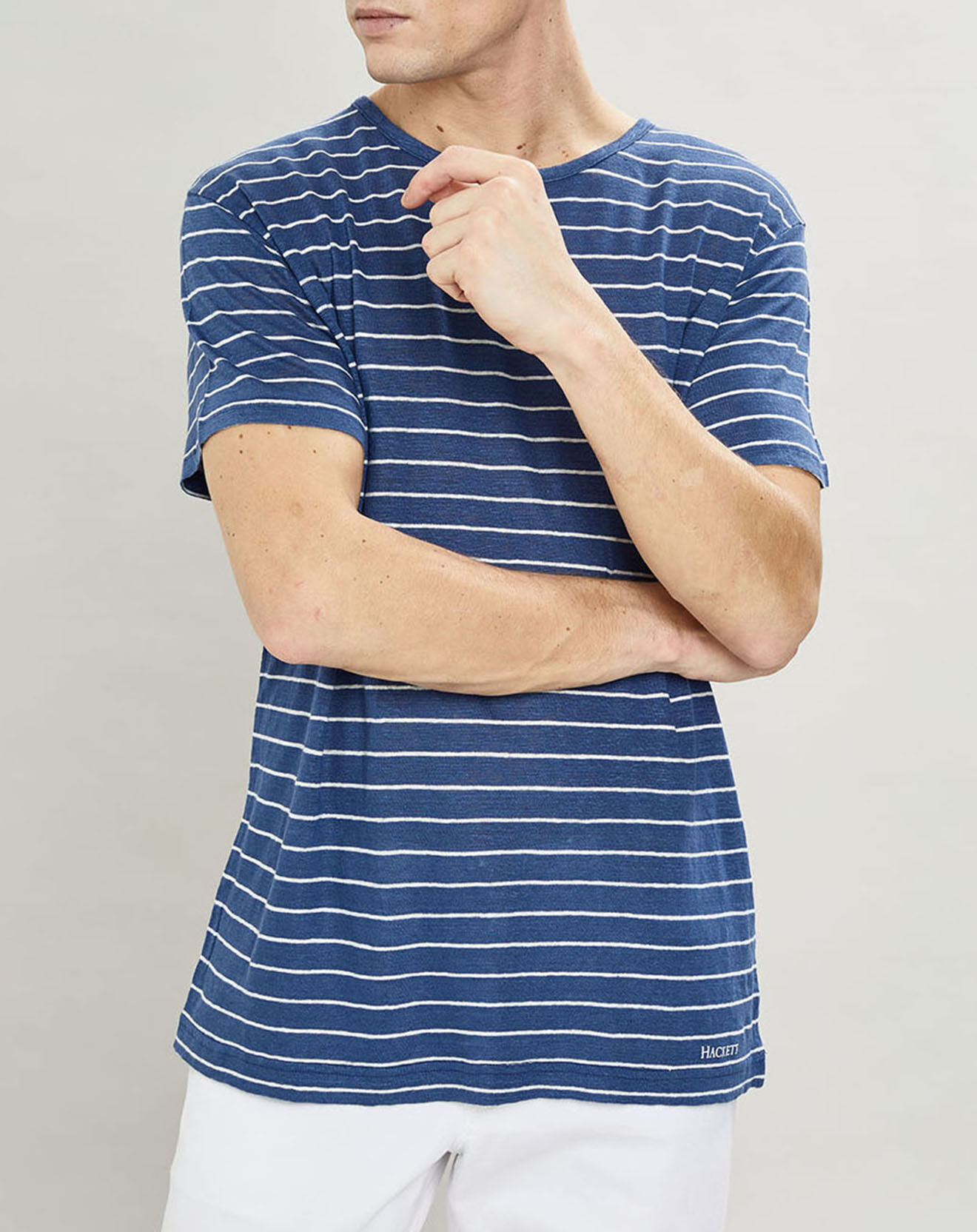 Hackett London T-Shirt 100% Lin marinière bleu moyen