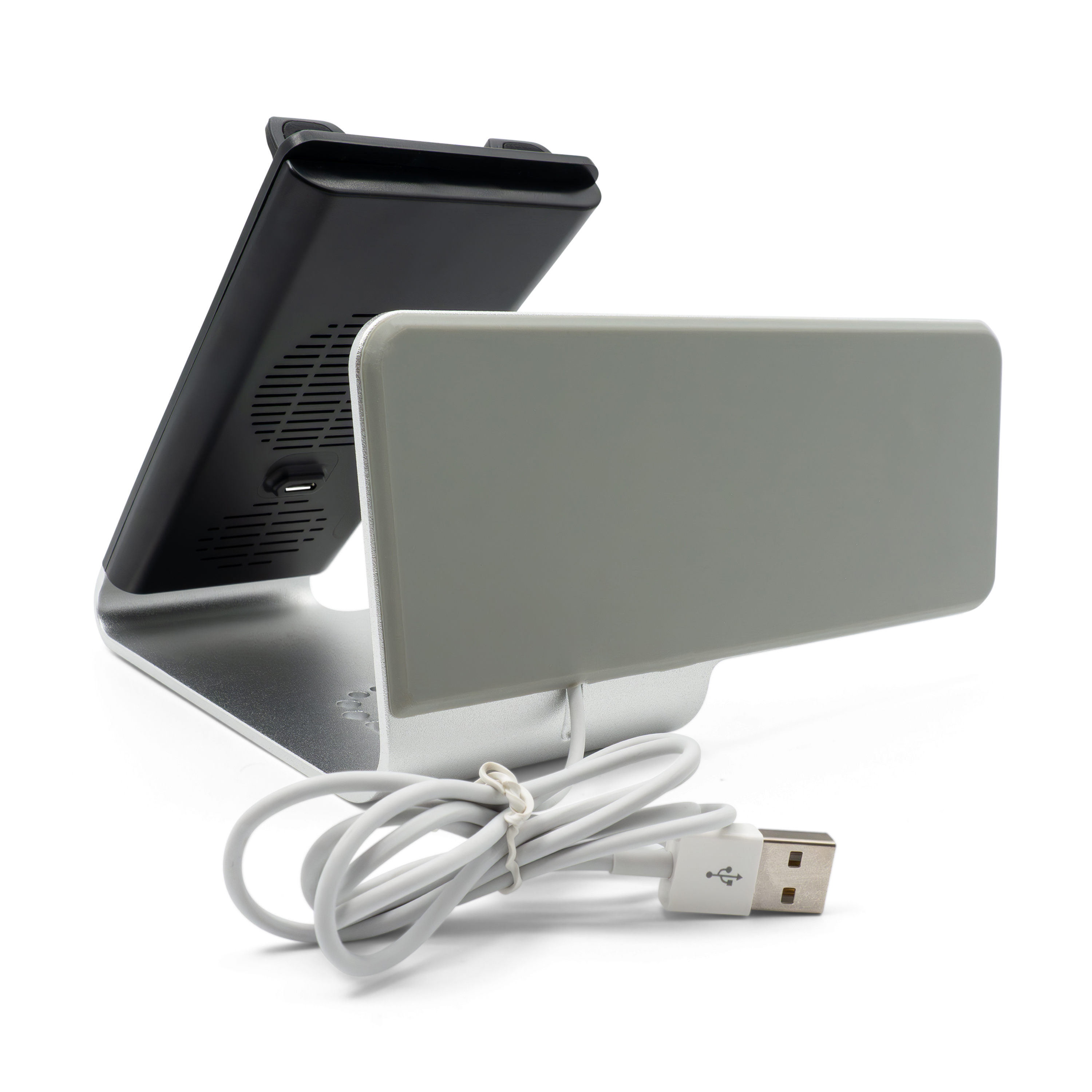 3in1 Magsafe Qi Wireless Fast Charger Ladegerät (10W / 7.5W) für iPhone / Apple Watch / Airpods mit Multifunktions Halterung - Silber