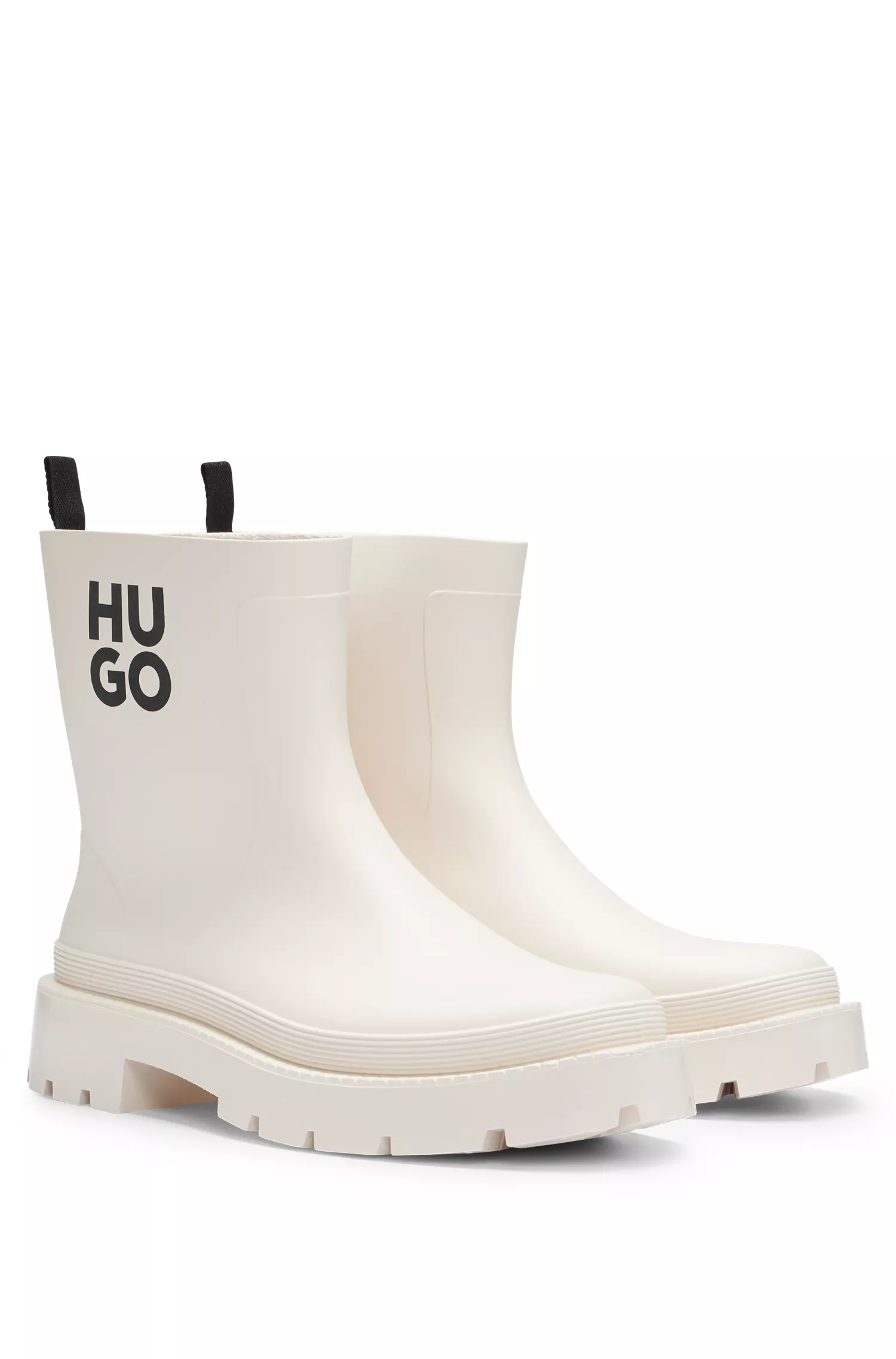 Botas de chuva HUGO emborrachadas vermelhas com logotipo empilhado contrastante.