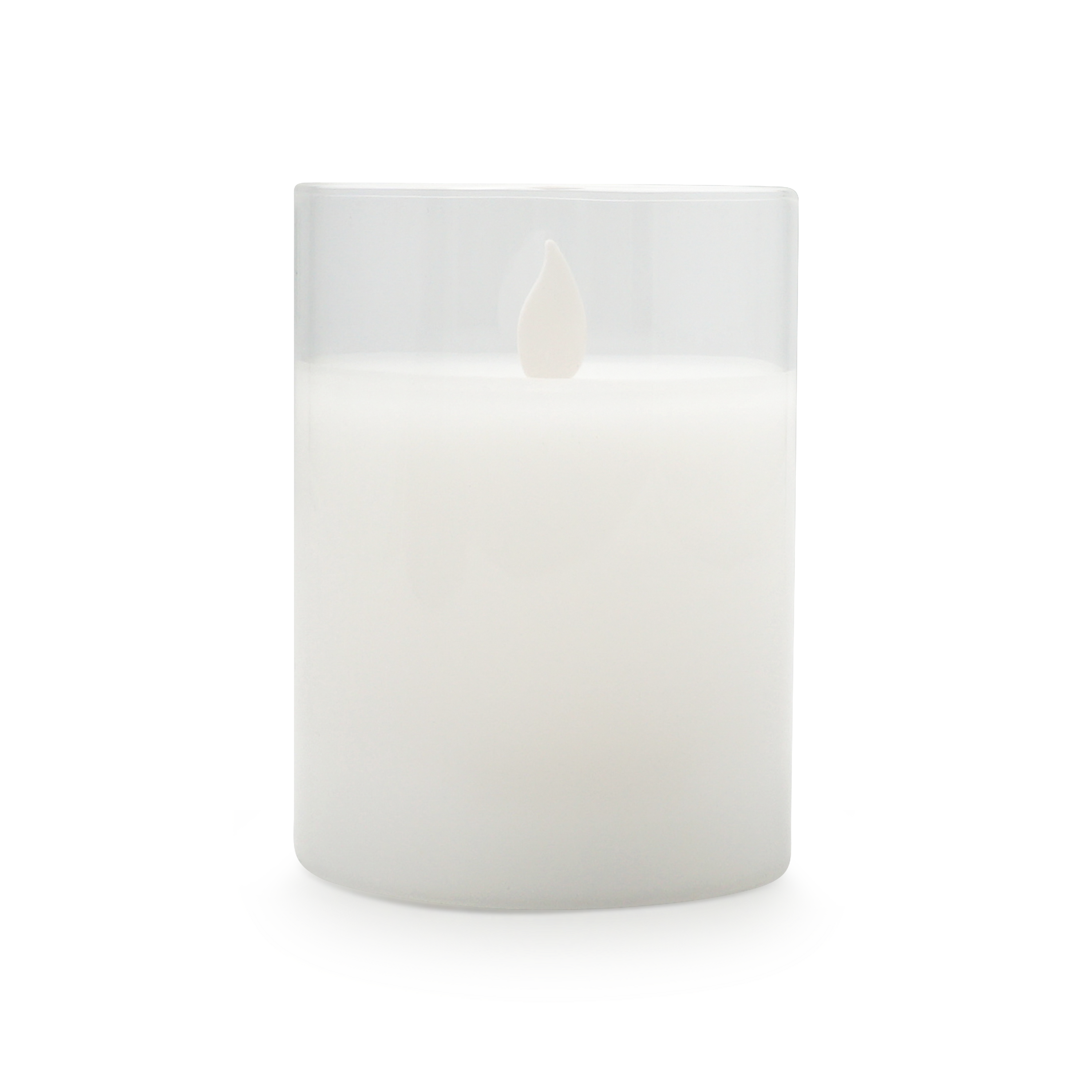 (10cm) Echtwachs LED Pillar Kerze Home Deko Stimmungsleuchte im Glas M-Twinkle (12.063-18) - Weiss