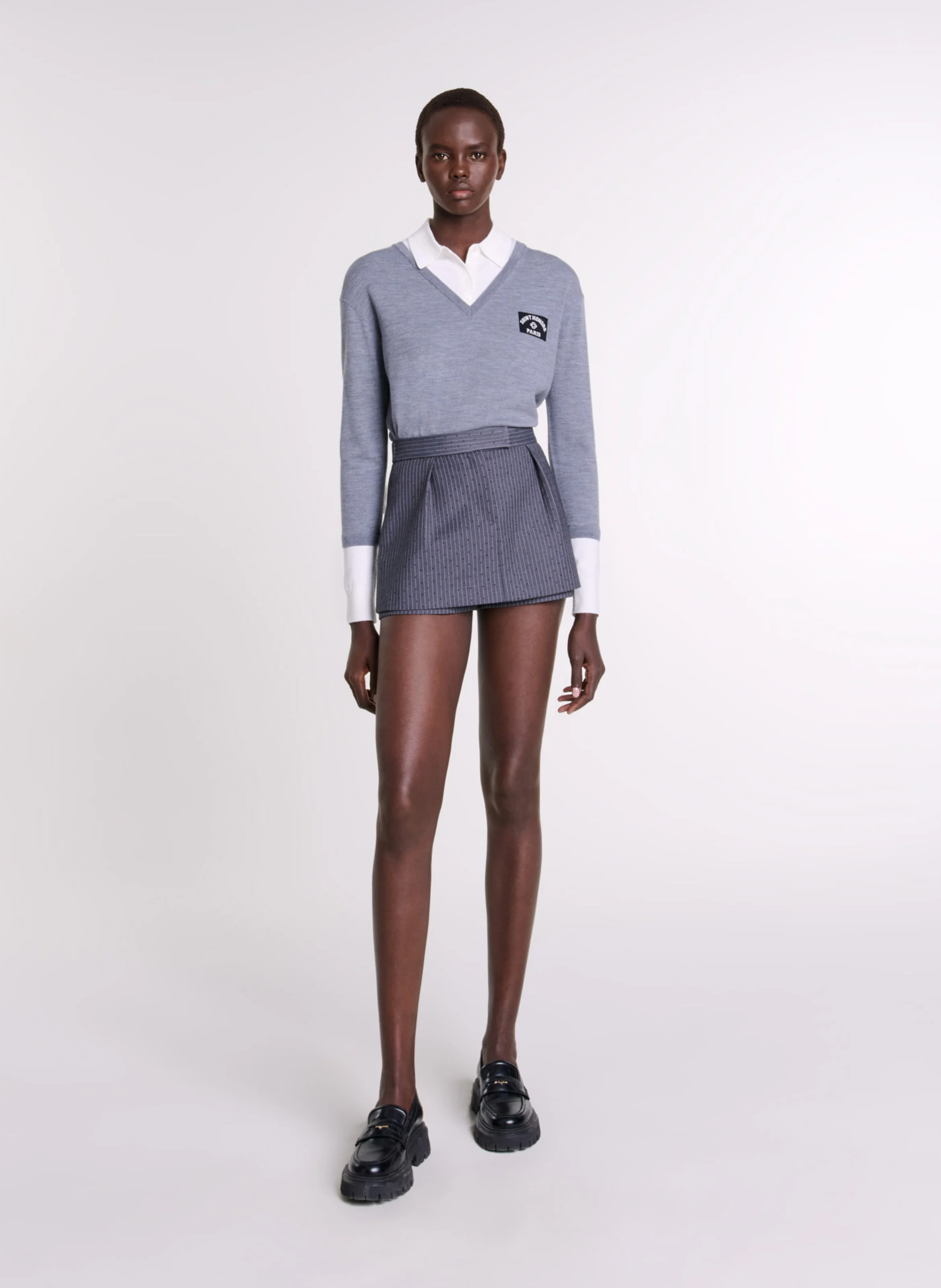 Short taille haute droit à rayures | Rayé