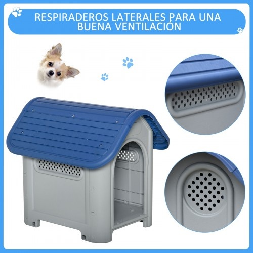 Canil para cães de pequeno e miniatura, azul e cinza.