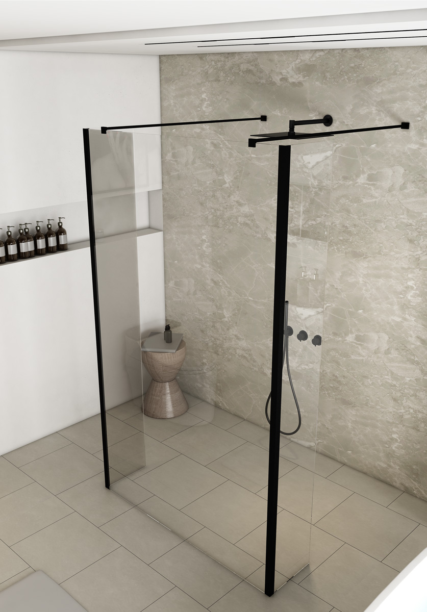 Saniclear Redro vrijstaande douchewand 100cm met zijwanden van 40cm zwart mat