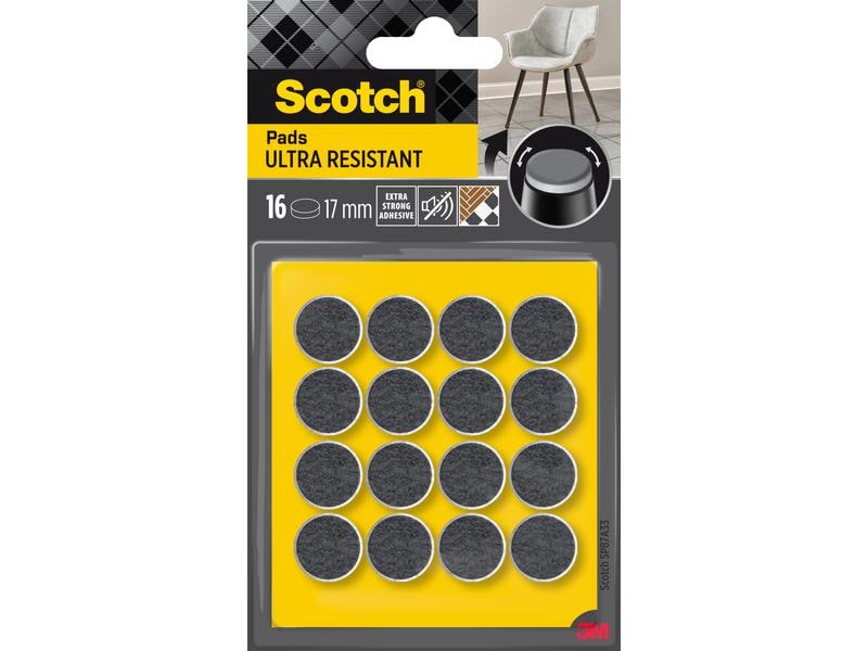 3M Filzgleiter Ultra Resistant, Ø 17 mm, Grau, 16er Pack Extrembeständige Filzpads