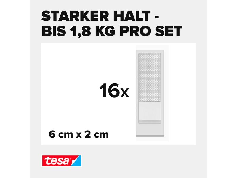 tesa Montagestreifen Powerstrips CLICK Small 16 Paar, 1.8 k Klett-Klebepads zum An- und Abklicken von Bilderrahmen und Wanddekorationen ohne Bohren
