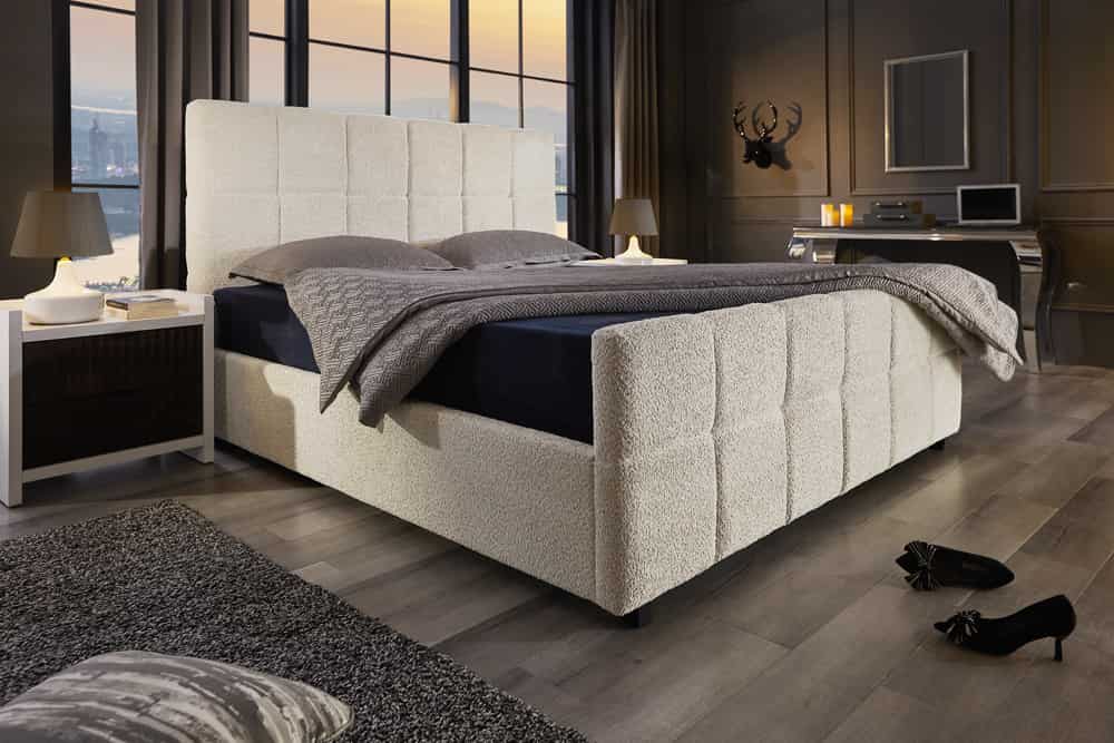 Modernes Boxbett PRESTIGE 180x200cm creme Bouclè mit Stauraum und Lattenrost