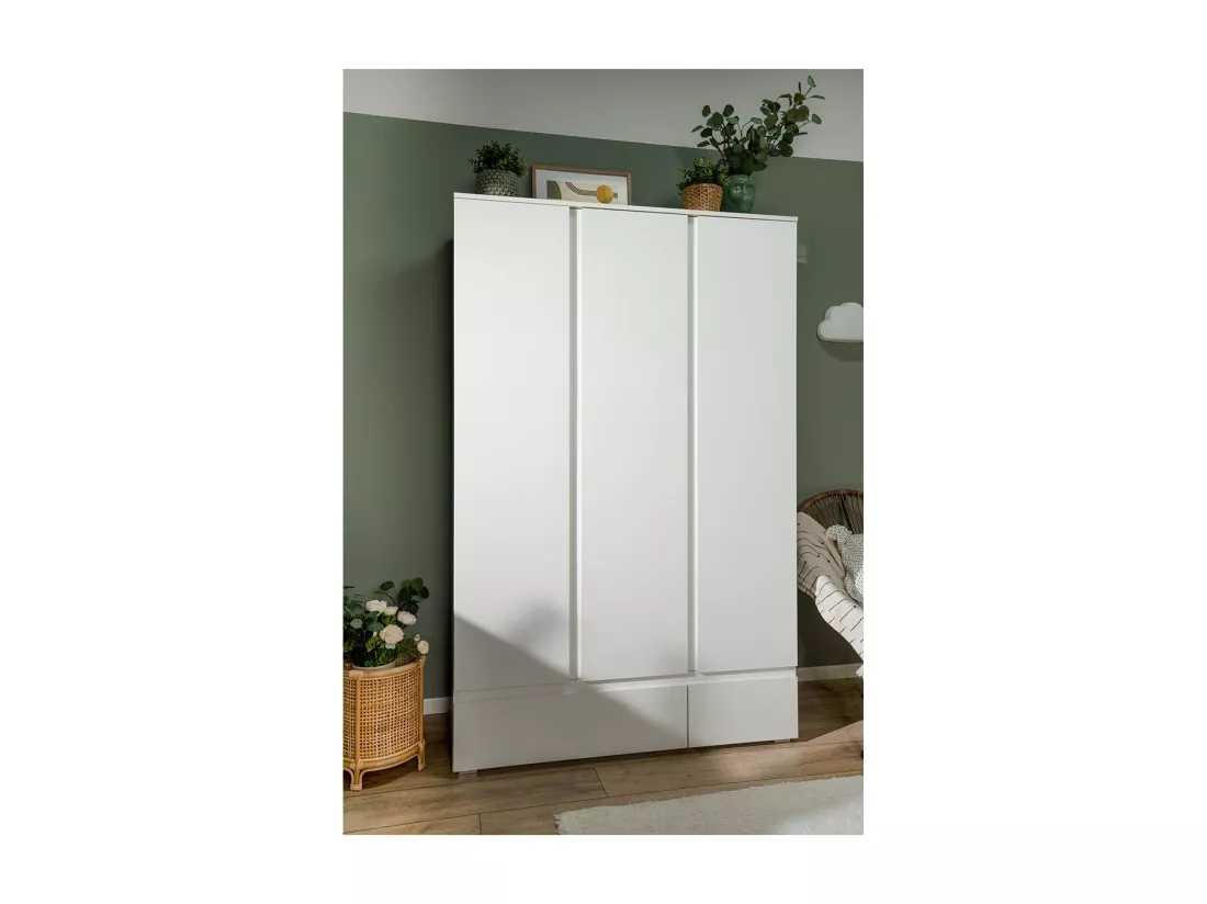 Armoire 3 portes 2 tiroirs blanc - L120 x H191cm