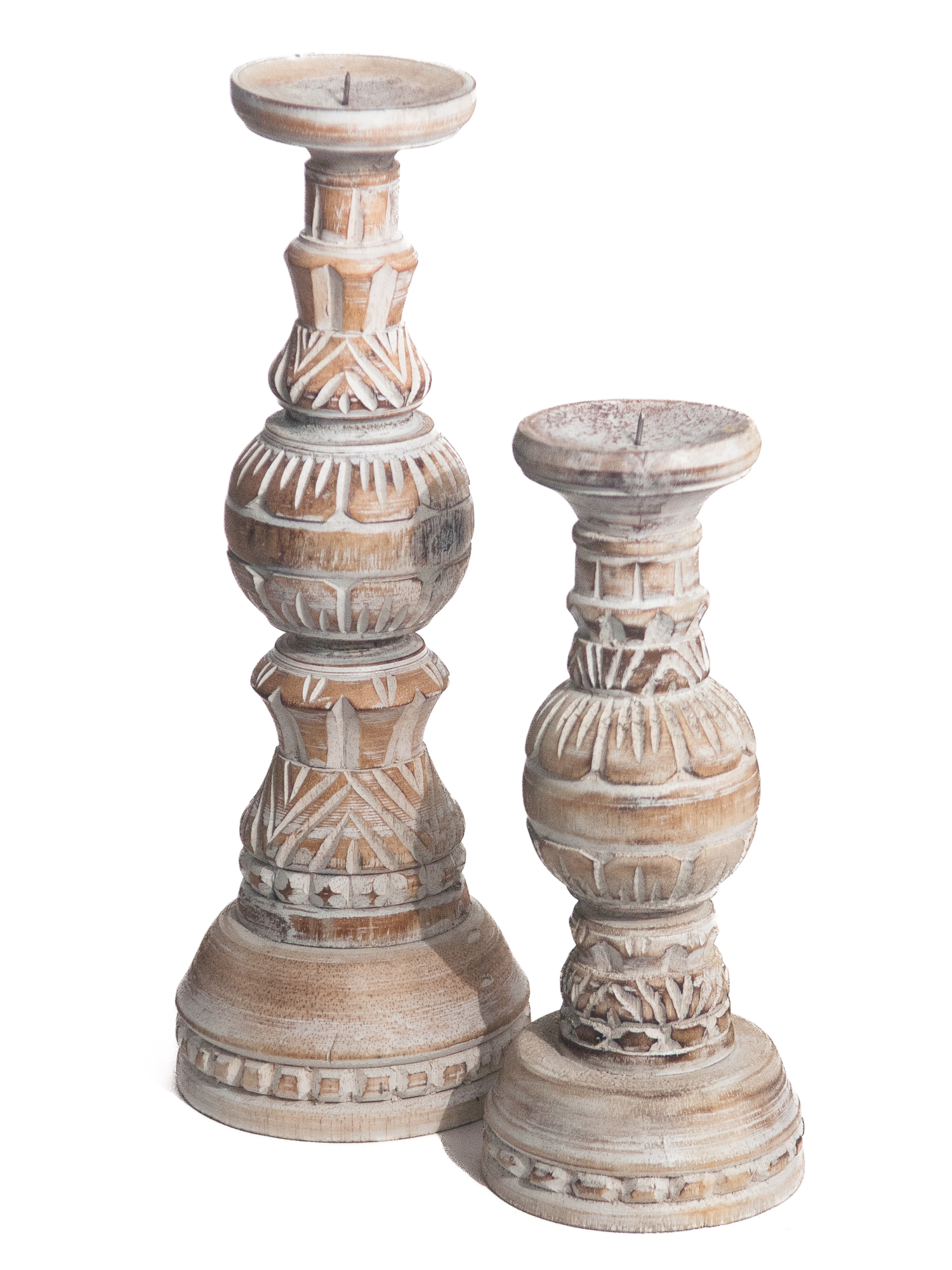Set houten kandelaren Tangan in diverse kleuren Set hoge handgesneden houten kandelaren natural