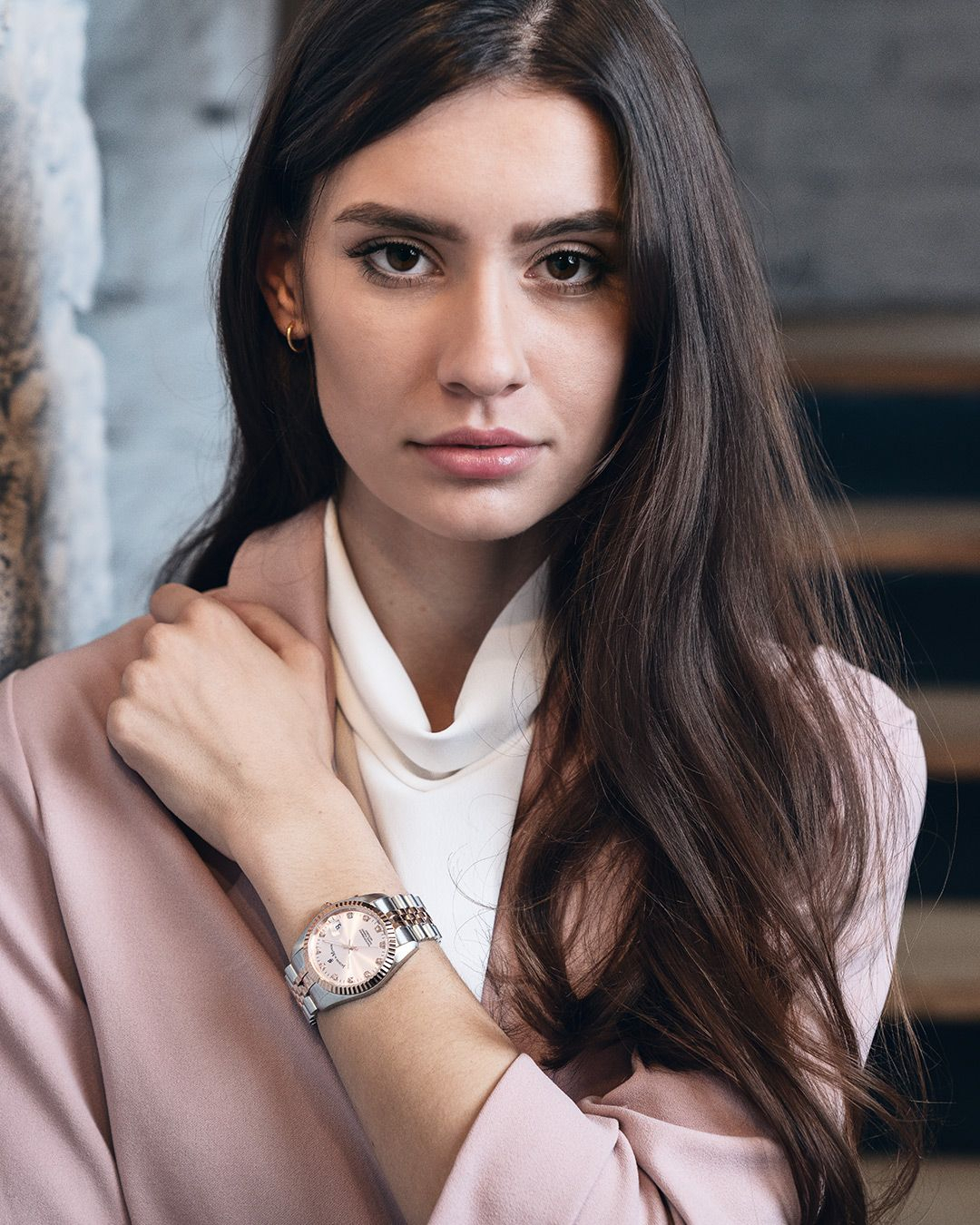 (Ø36mm) Swiss Made Inspiration Quarz Damen Armbanduhr Analog (Gelenkumfang 130-200mm) Roségold / Weiss